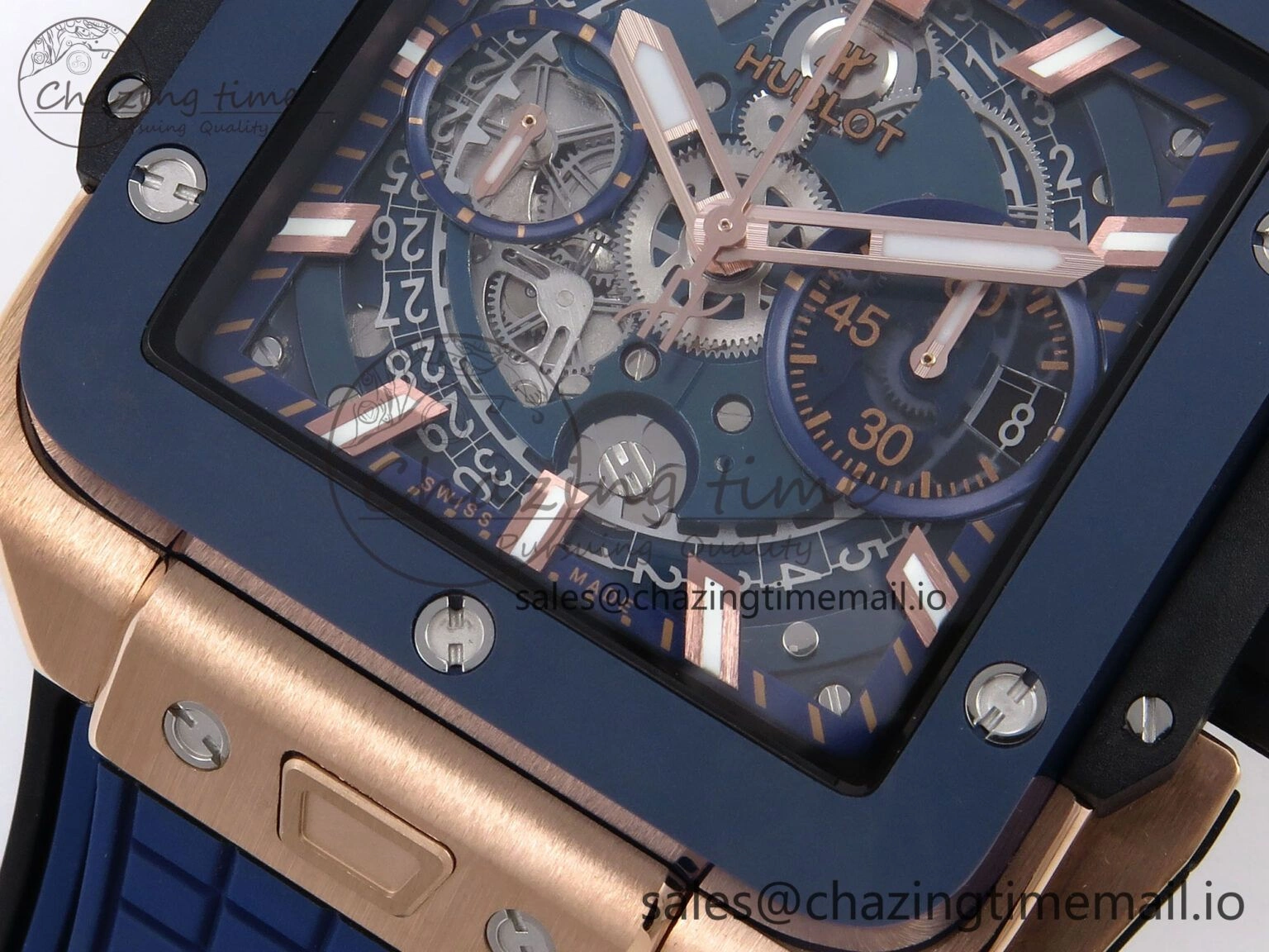 Square Bang Unico 42mm RG Ceramic BBF 1:1 Best Edition Skeleton Dial on Blue Rubber Strap A TimelessDesign 6722
