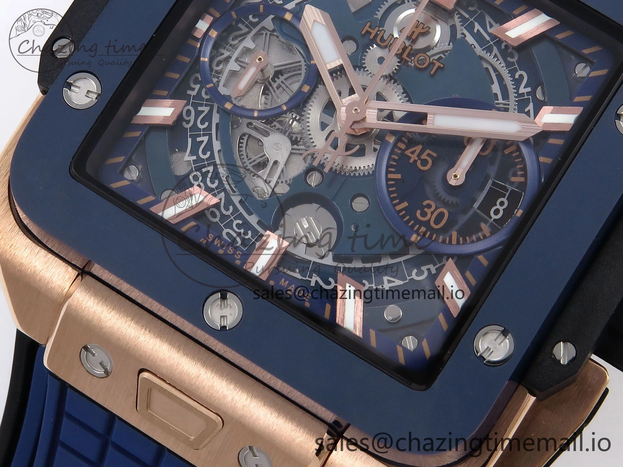 Square Bang Unico 42mm RG Ceramic BBF 1:1 Best Edition Skeleton Dial on Blue Rubber Strap A TimelessDesign 6722