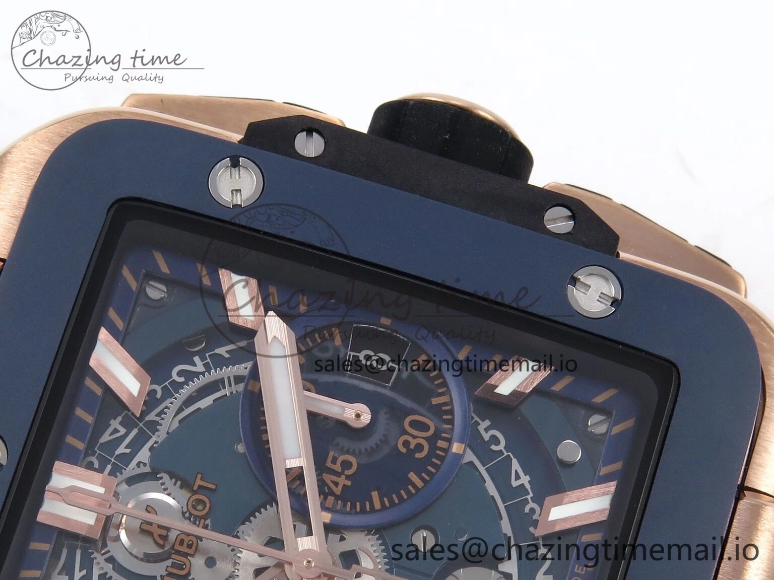 Square Bang Unico 42mm RG Ceramic BBF 1:1 Best Edition Skeleton Dial on Blue Rubber Strap A TimelessDesign 6722