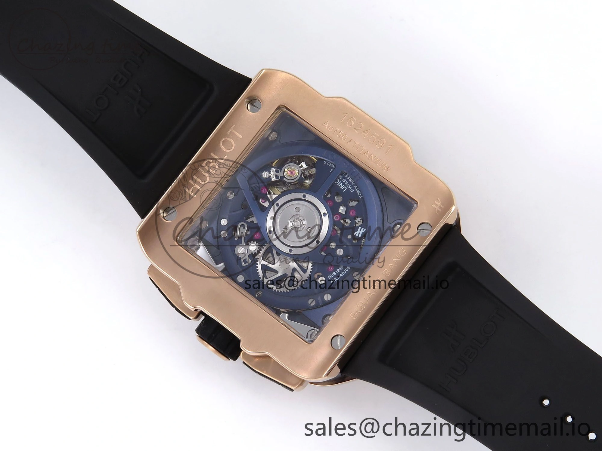 Square Bang Unico 42mm RG Ceramic BBF 1:1 Best Edition Skeleton Dial on Blue Rubber Strap A TimelessDesign 6722