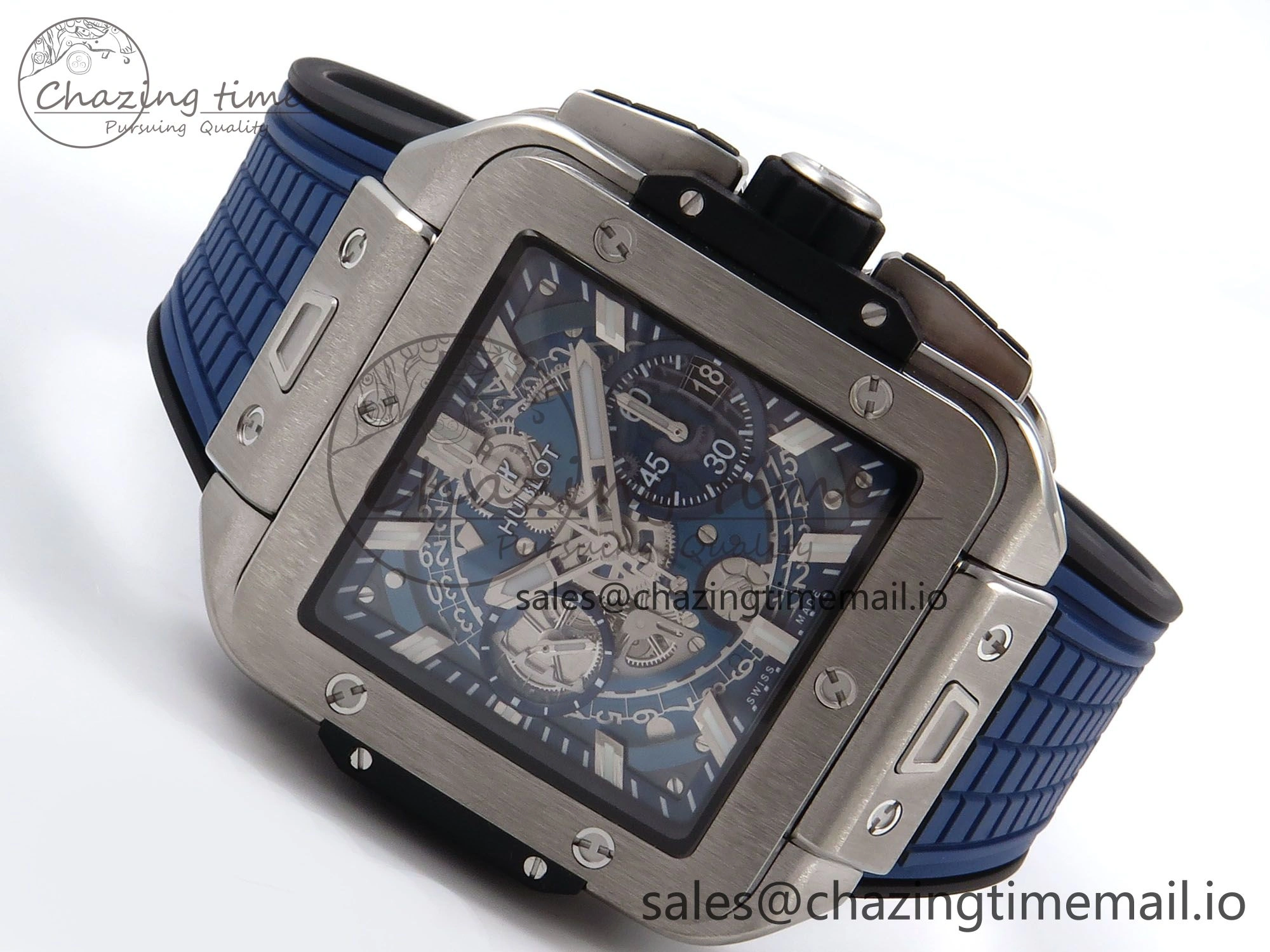 GoodFit Square Bang Unico 42mm Ti BBF 1:1 Best Edition Skeleton Dial on Blue Rubber Strap A 6717