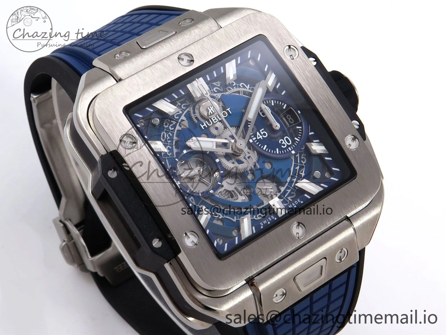 GoodFit Square Bang Unico 42mm Ti BBF 1:1 Best Edition Skeleton Dial on Blue Rubber Strap A 6717