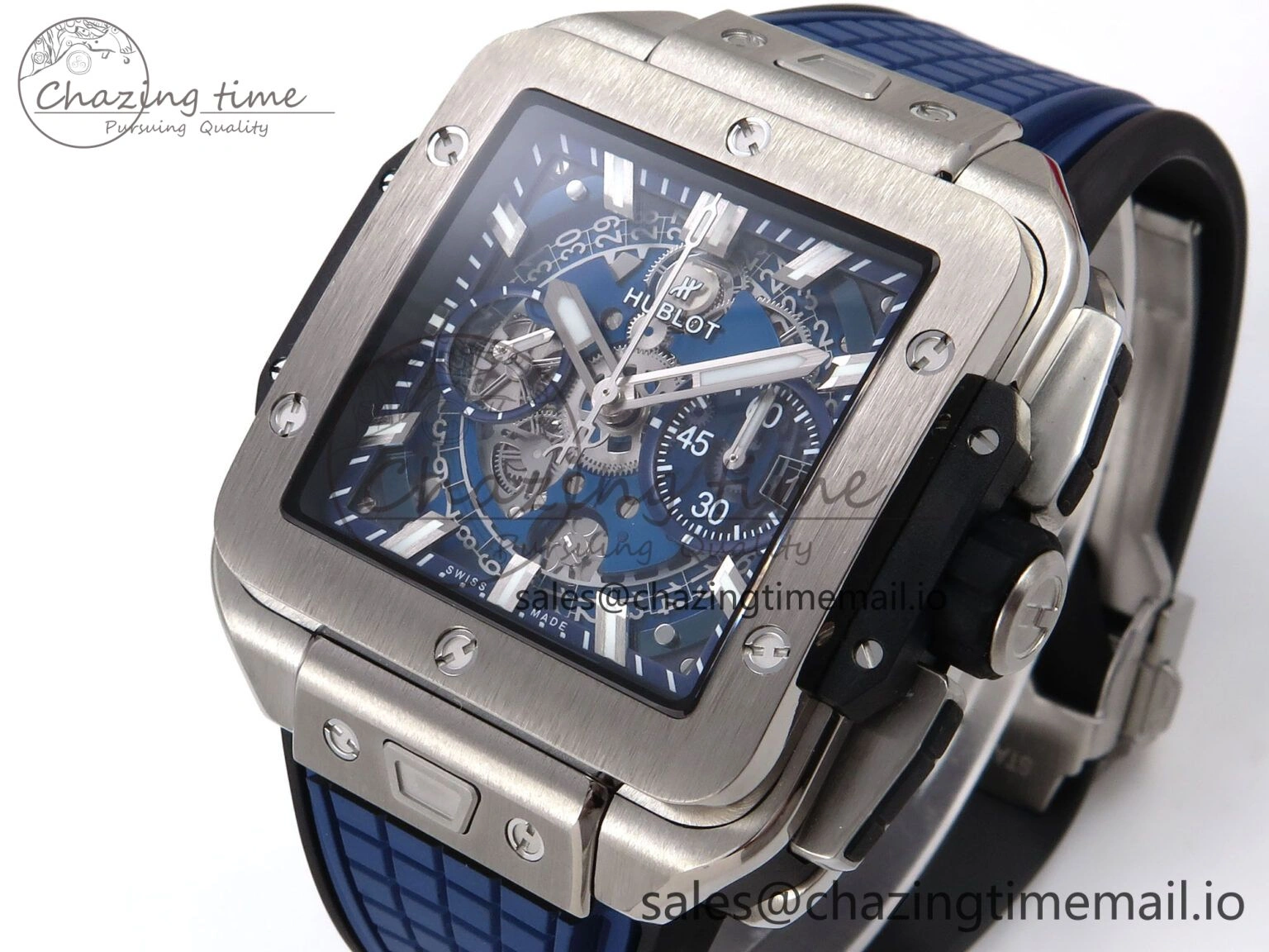 GoodFit Square Bang Unico 42mm Ti BBF 1:1 Best Edition Skeleton Dial on Blue Rubber Strap A 6717