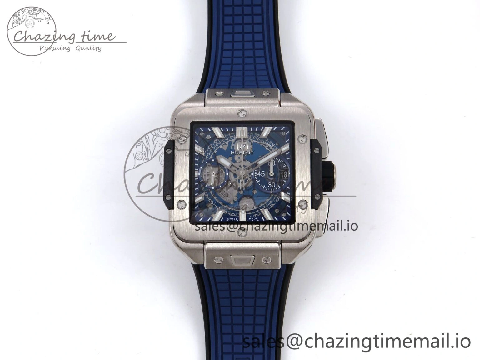 GoodFit Square Bang Unico 42mm Ti BBF 1:1 Best Edition Skeleton Dial on Blue Rubber Strap A 6717