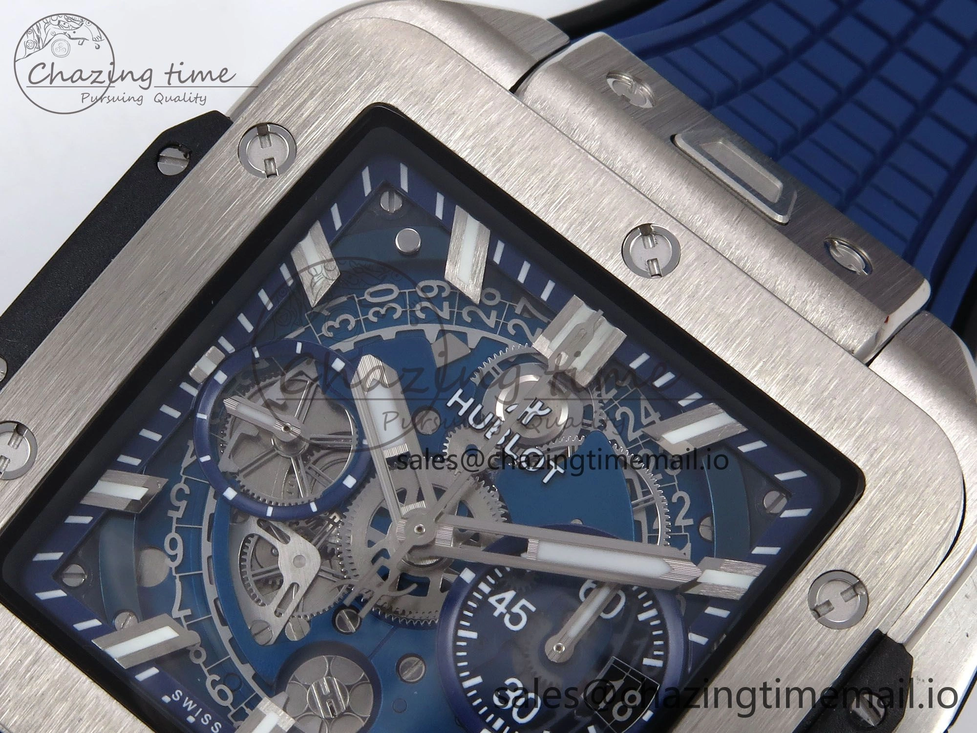 GoodFit Square Bang Unico 42mm Ti BBF 1:1 Best Edition Skeleton Dial on Blue Rubber Strap A 6717