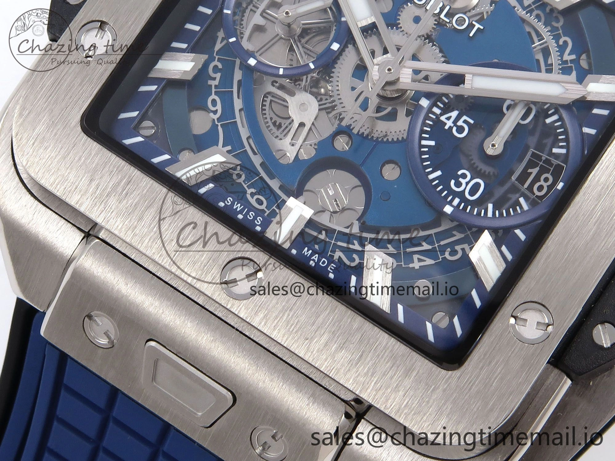 GoodFit Square Bang Unico 42mm Ti BBF 1:1 Best Edition Skeleton Dial on Blue Rubber Strap A 6717