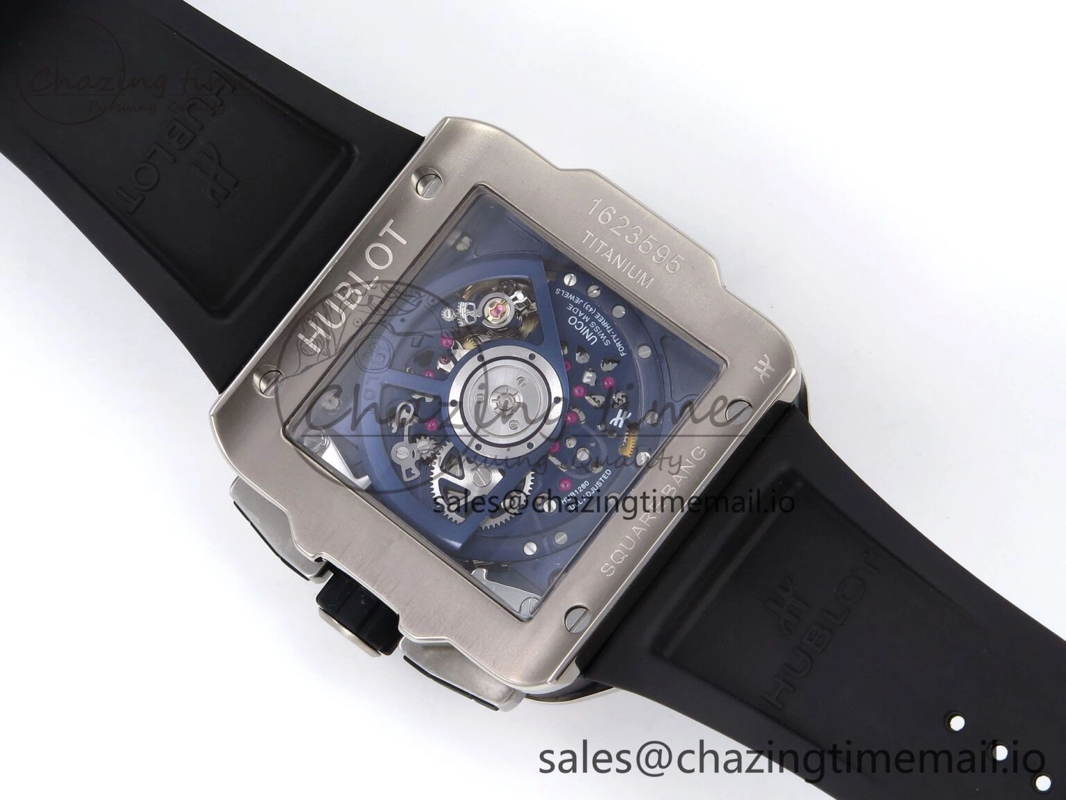 GoodFit Square Bang Unico 42mm Ti BBF 1:1 Best Edition Skeleton Dial on Blue Rubber Strap A 6717