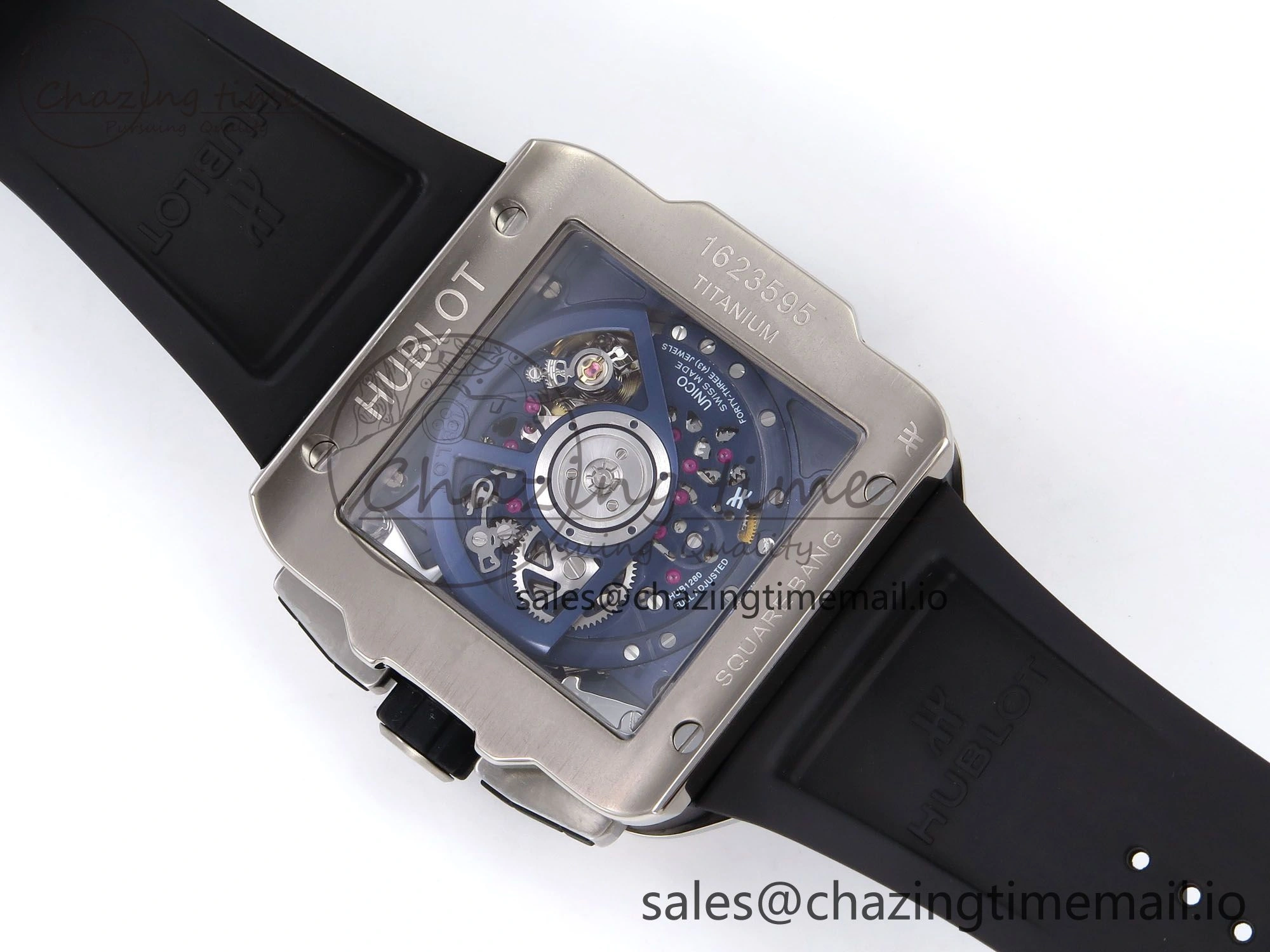 GoodFit Square Bang Unico 42mm Ti BBF 1:1 Best Edition Skeleton Dial on Blue Rubber Strap A 6717