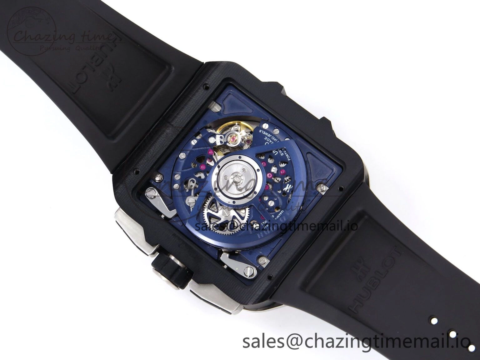 GoodFit Square Bang Unico 42mm Ti BBF 1:1 Best Edition Skeleton Dial on Blue Rubber Strap A 6717