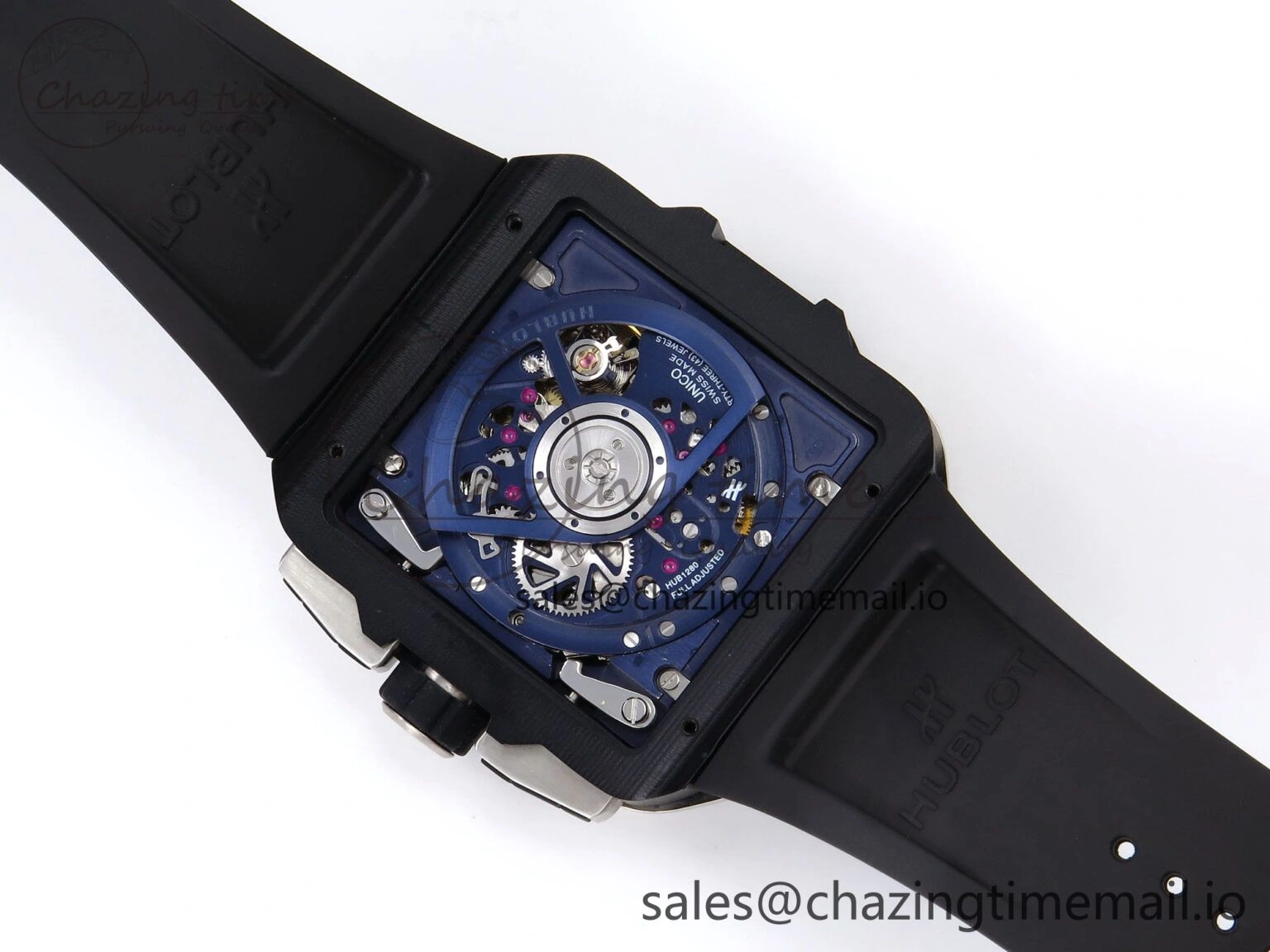 Square Bang Unico 42mm Ti Ceramic BBF 1:1 Best Edition Skeleton Dial on Blue Rubber Strap A Original 6716