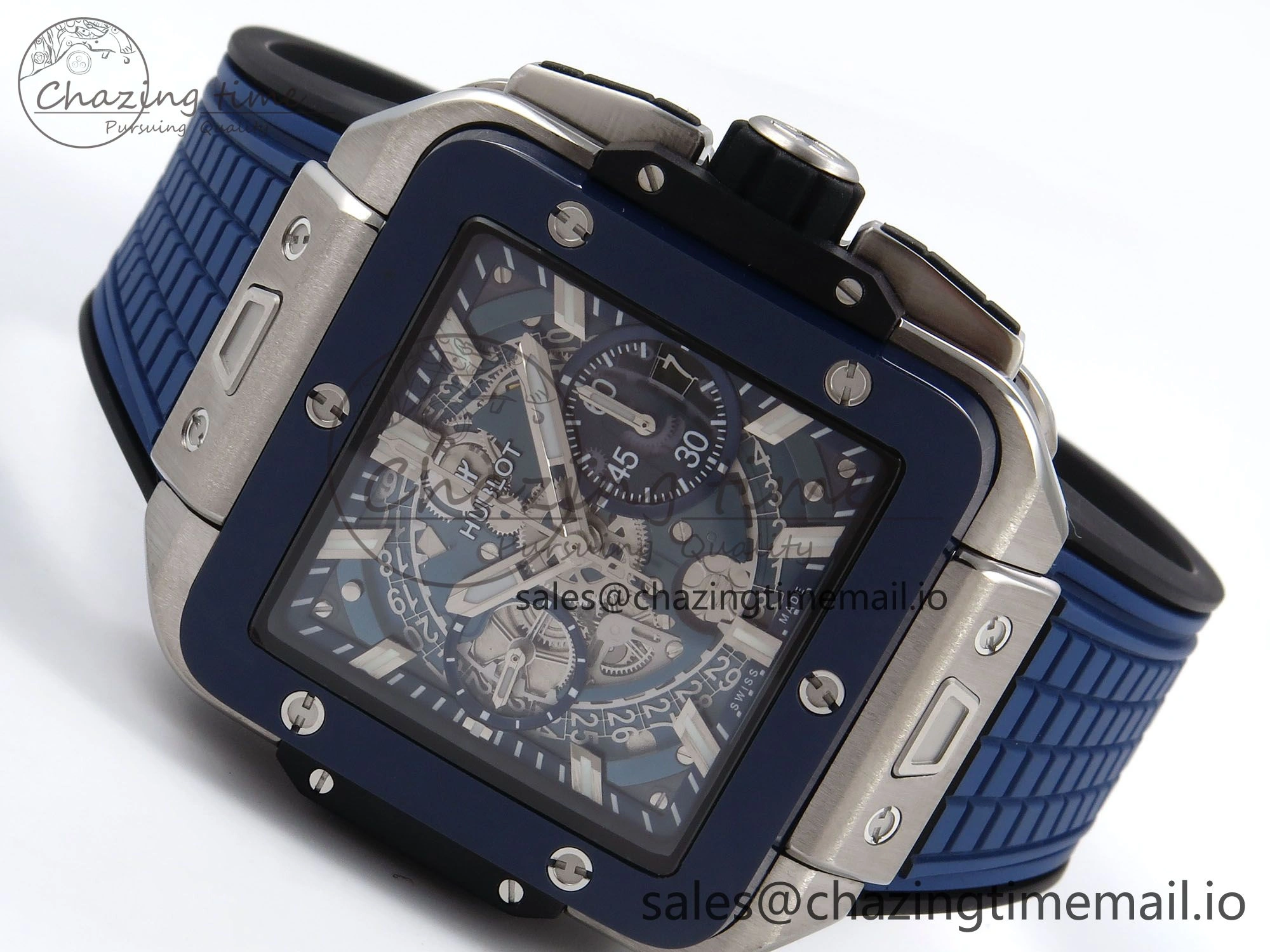 Square Bang Unico 42mm Ti Ceramic BBF 1:1 Best Edition Skeleton Dial on Blue Rubber Strap A Original 6716