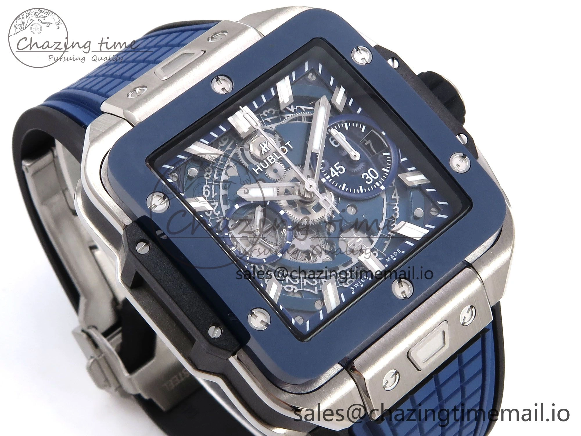 Square Bang Unico 42mm Ti Ceramic BBF 1:1 Best Edition Skeleton Dial on Blue Rubber Strap A Original 6716