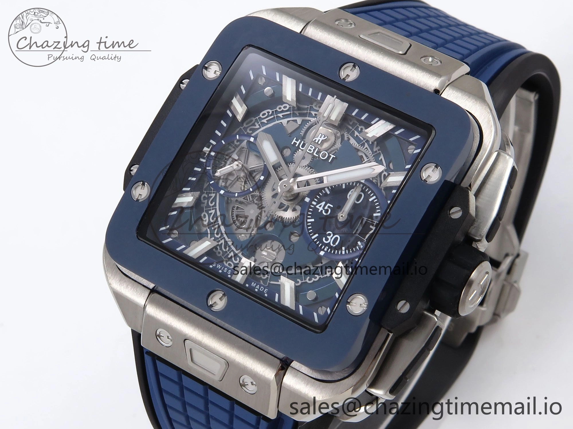Square Bang Unico 42mm Ti Ceramic BBF 1:1 Best Edition Skeleton Dial on Blue Rubber Strap A Original 6716