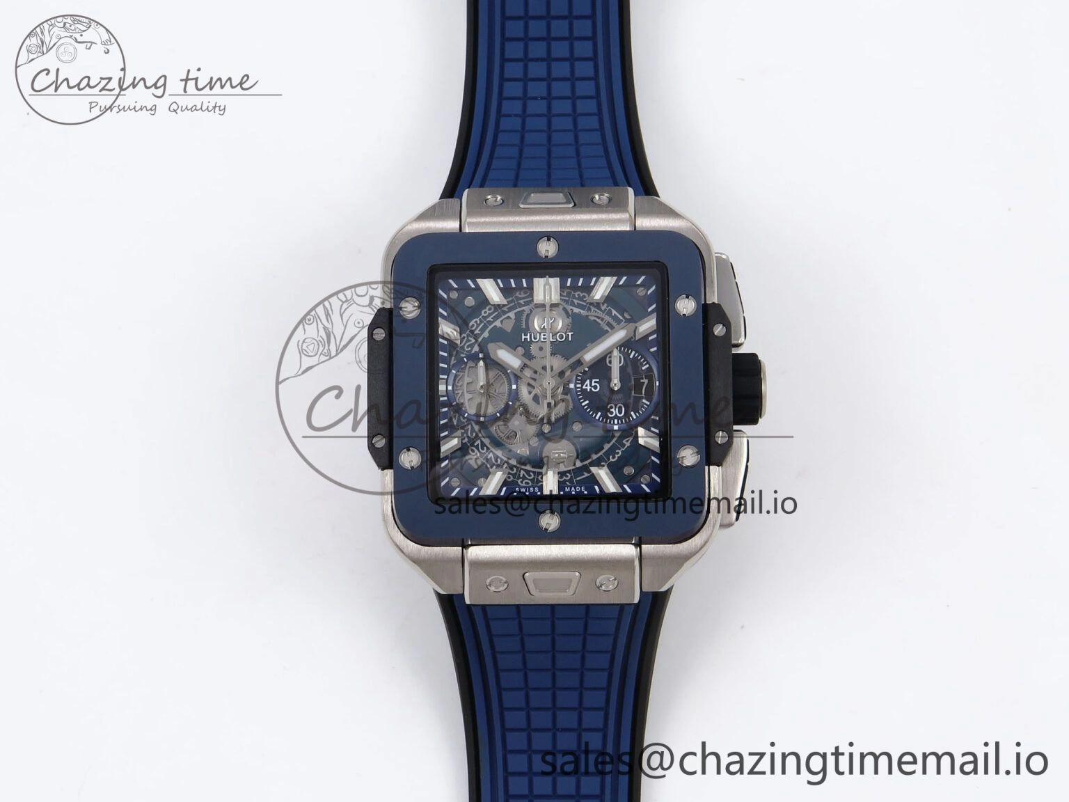 Square Bang Unico 42mm Ti Ceramic BBF 1:1 Best Edition Skeleton Dial on Blue Rubber Strap A Original 6716