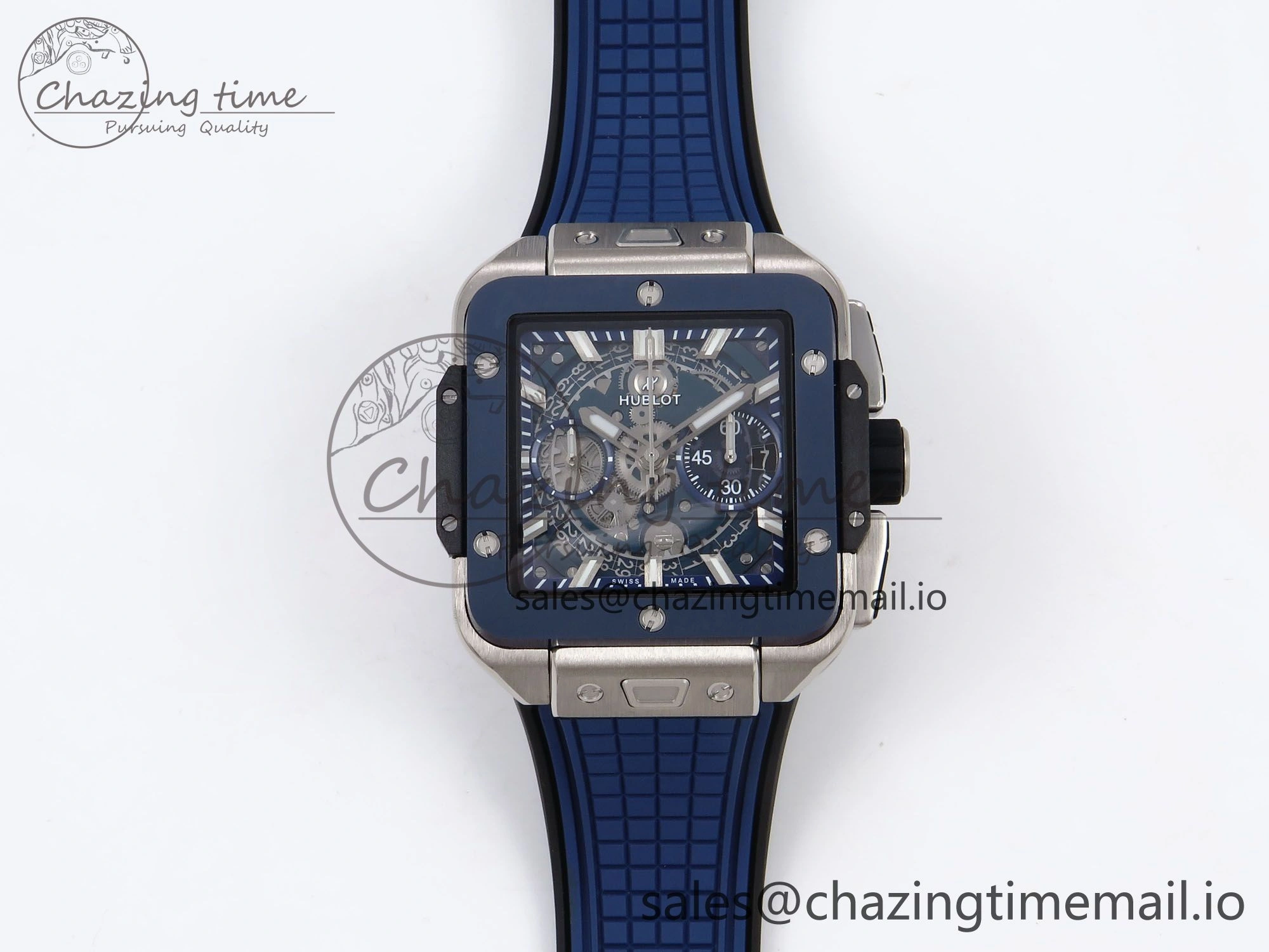 Square Bang Unico 42mm Ti Ceramic BBF 1:1 Best Edition Skeleton Dial on Blue Rubber Strap A Original 6716
