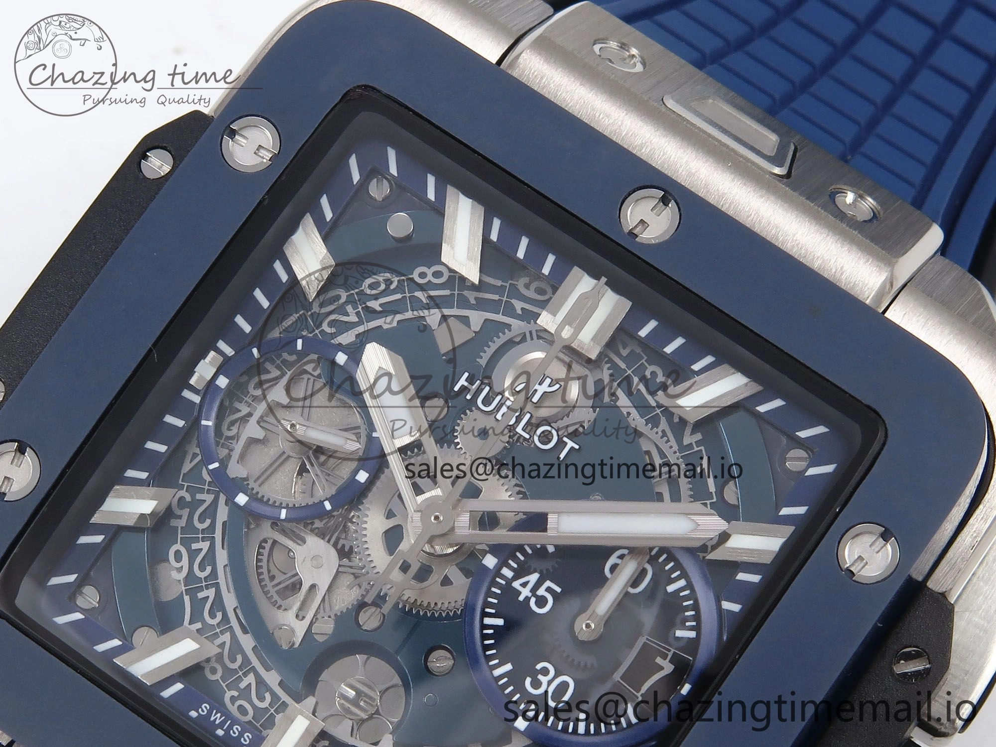 Square Bang Unico 42mm Ti Ceramic BBF 1:1 Best Edition Skeleton Dial on Blue Rubber Strap A Original 6716