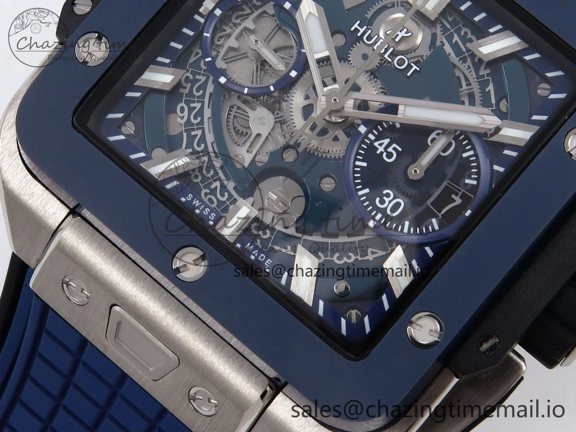Square Bang Unico 42mm Ti Ceramic BBF 1:1 Best Edition Skeleton Dial on Blue Rubber Strap A Original 6716