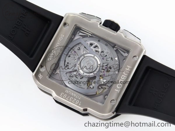 Original Square Bang Unico 42mm Titanium BBF 1:1 Best Edition Skeleton Dial Ceramic Bezel on Black Rubber Strap A 6739