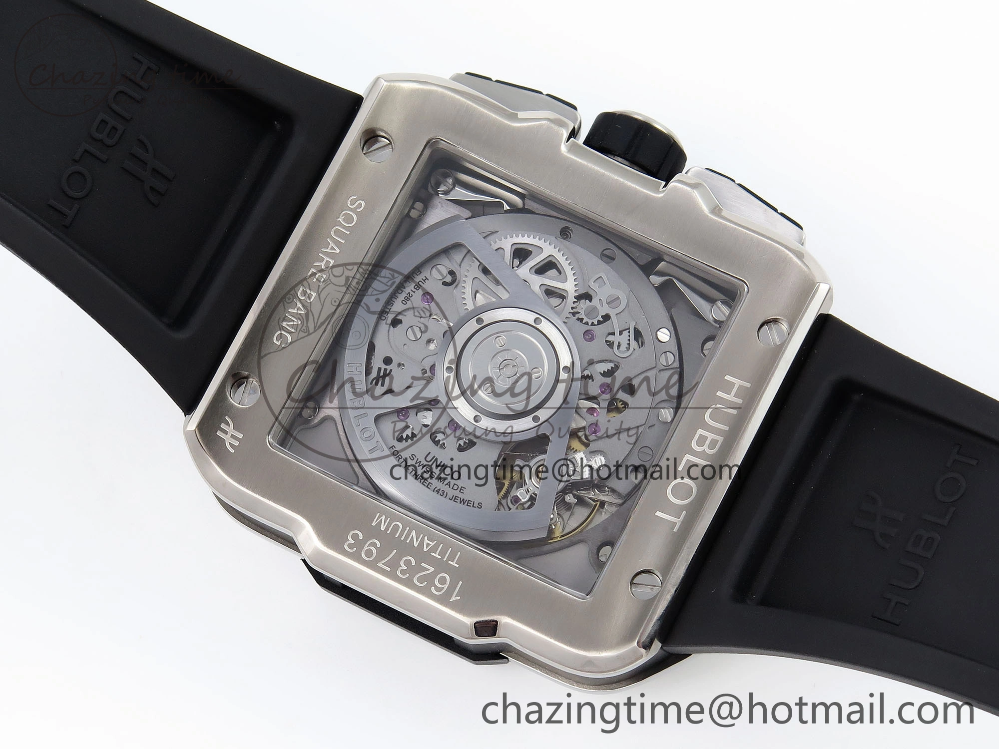 Original Square Bang Unico 42mm Titanium BBF 1:1 Best Edition Skeleton Dial Ceramic Bezel on Black Rubber Strap A 6739
