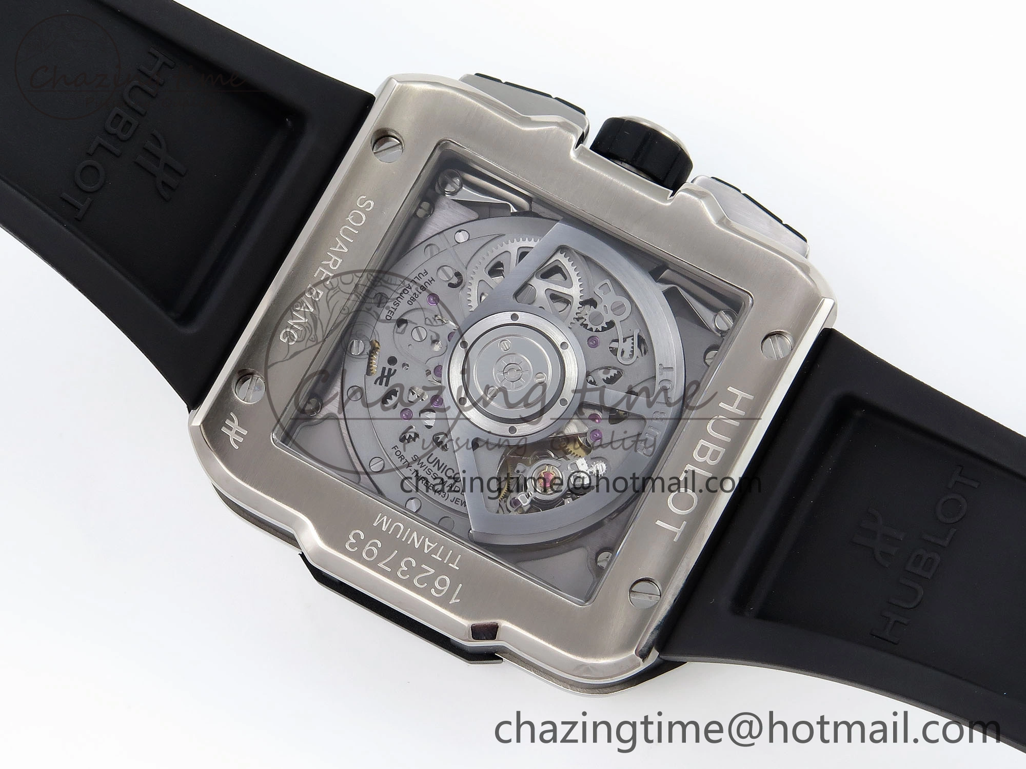 Original Square Bang Unico 42mm Titanium BBF 1:1 Best Edition Skeleton Dial Ceramic Bezel on Black Rubber Strap A 6739