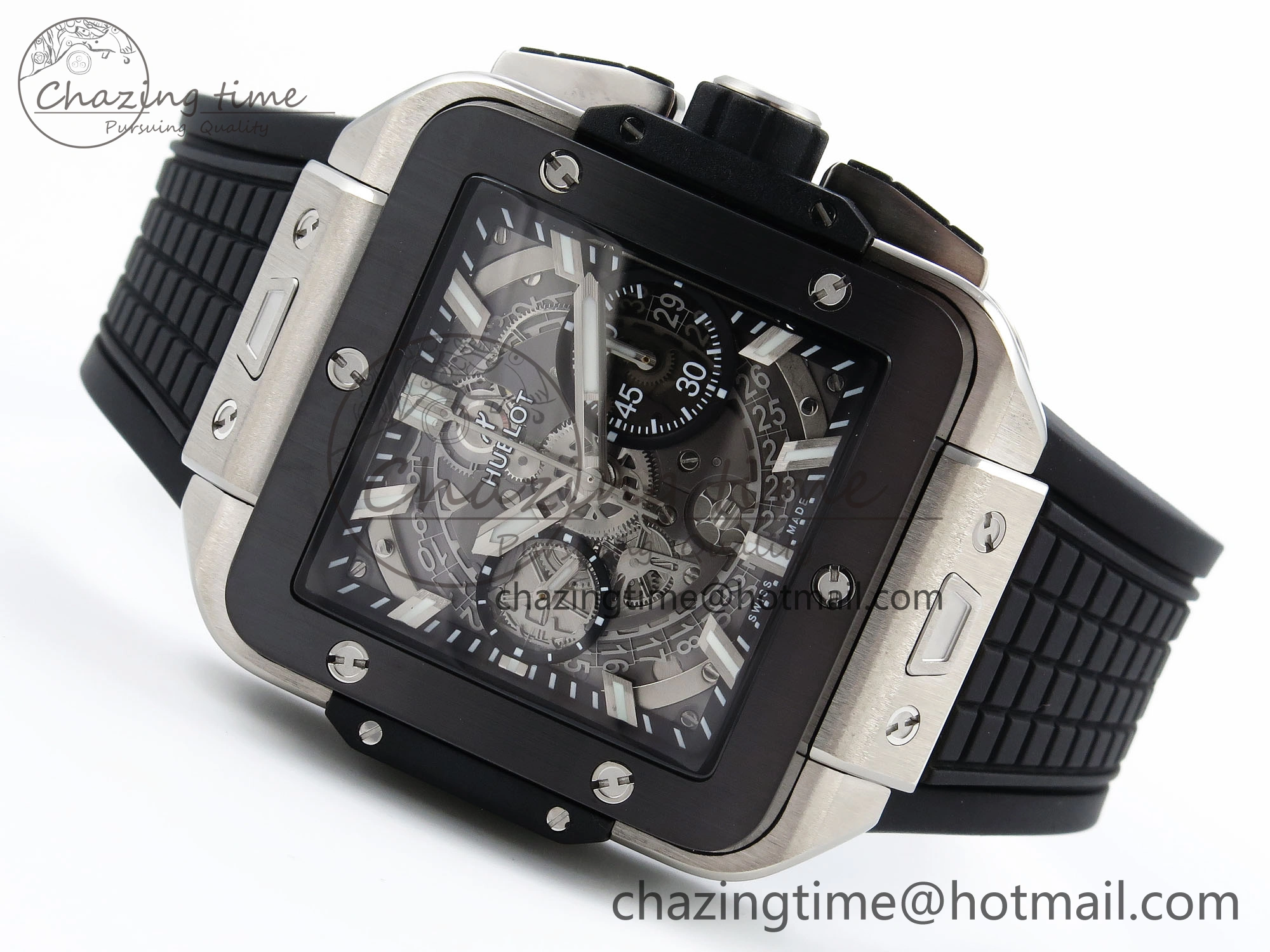 Original Square Bang Unico 42mm Titanium BBF 1:1 Best Edition Skeleton Dial Ceramic Bezel on Black Rubber Strap A 6739