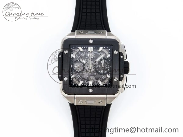 Original Square Bang Unico 42mm Titanium BBF 1:1 Best Edition Skeleton Dial Ceramic Bezel on Black Rubber Strap A 6739