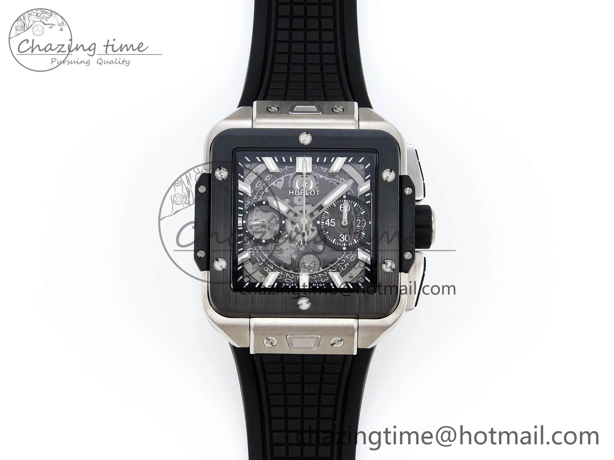 Original Square Bang Unico 42mm Titanium BBF 1:1 Best Edition Skeleton Dial Ceramic Bezel on Black Rubber Strap A 6739