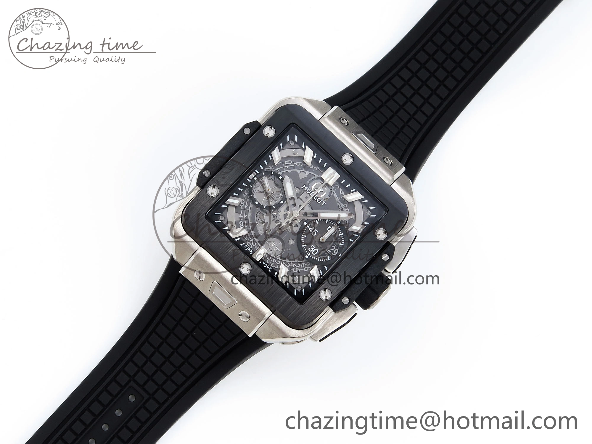 Original Square Bang Unico 42mm Titanium BBF 1:1 Best Edition Skeleton Dial Ceramic Bezel on Black Rubber Strap A 6739