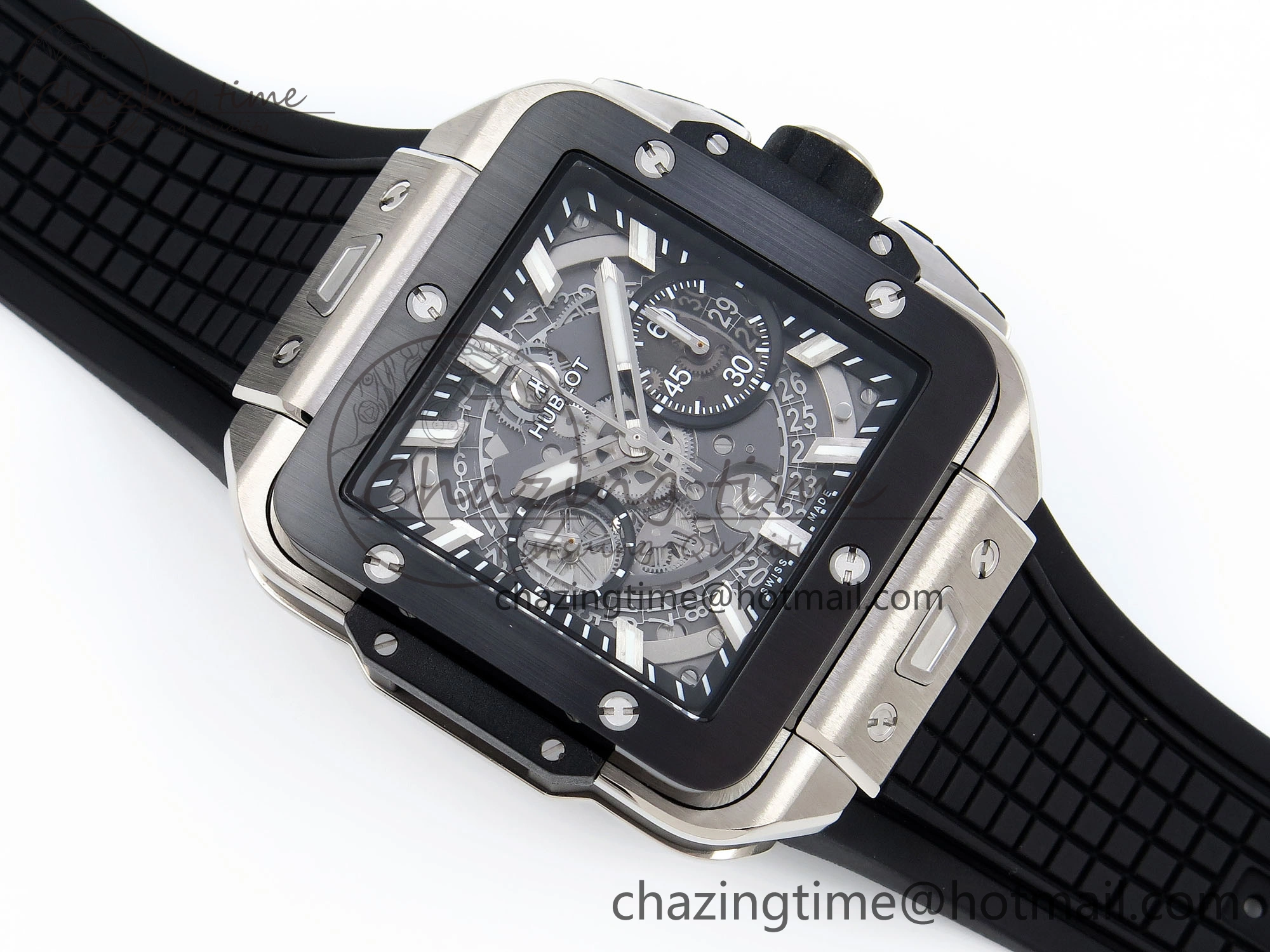 Original Square Bang Unico 42mm Titanium BBF 1:1 Best Edition Skeleton Dial Ceramic Bezel on Black Rubber Strap A 6739