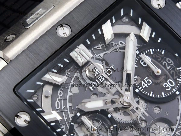 Original Square Bang Unico 42mm Titanium BBF 1:1 Best Edition Skeleton Dial Ceramic Bezel on Black Rubber Strap A 6739