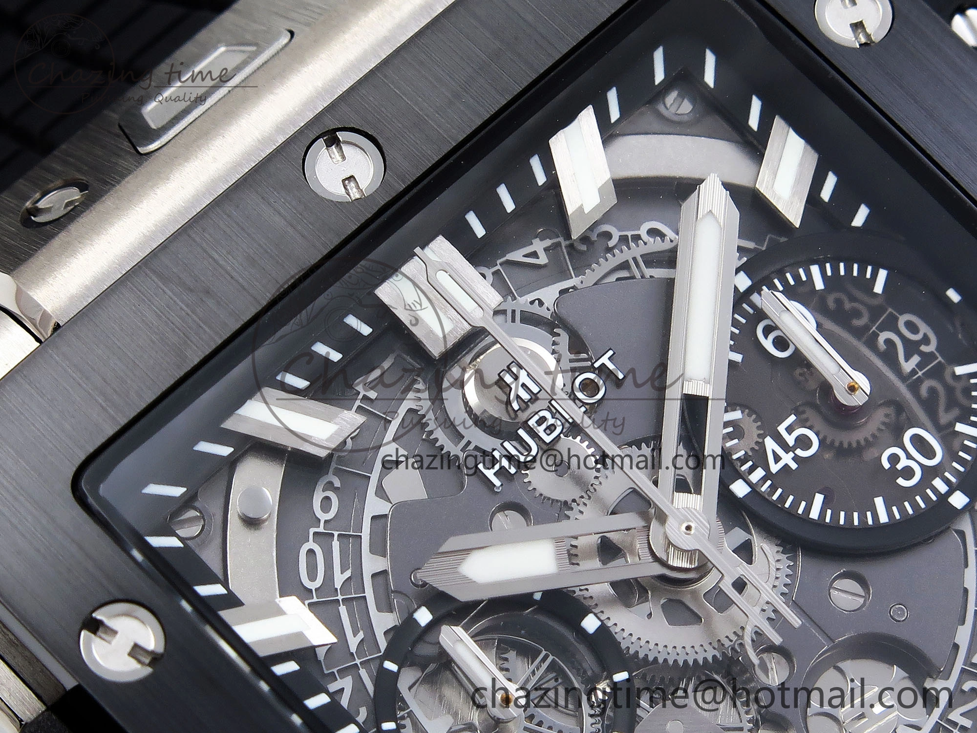 Original Square Bang Unico 42mm Titanium BBF 1:1 Best Edition Skeleton Dial Ceramic Bezel on Black Rubber Strap A 6739