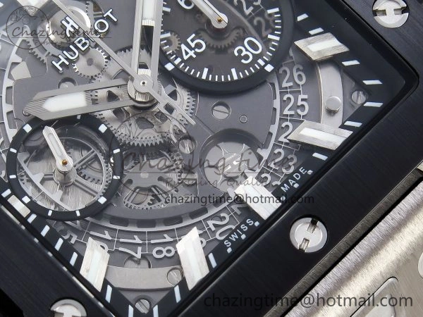 Original Square Bang Unico 42mm Titanium BBF 1:1 Best Edition Skeleton Dial Ceramic Bezel on Black Rubber Strap A 6739