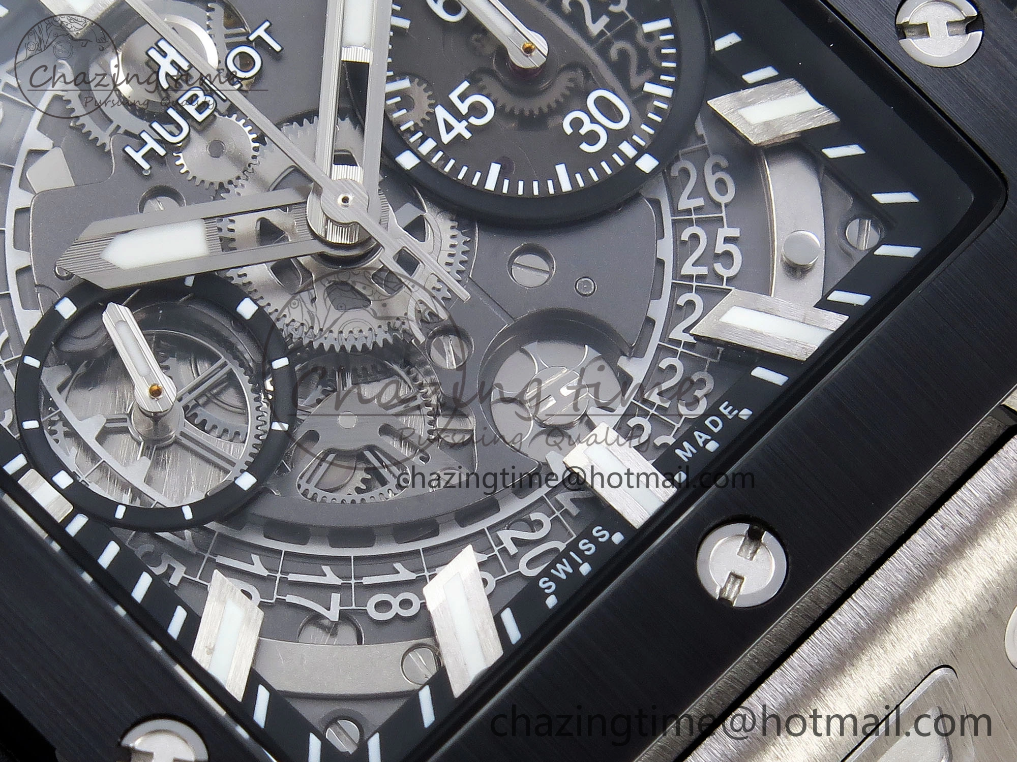 Original Square Bang Unico 42mm Titanium BBF 1:1 Best Edition Skeleton Dial Ceramic Bezel on Black Rubber Strap A 6739