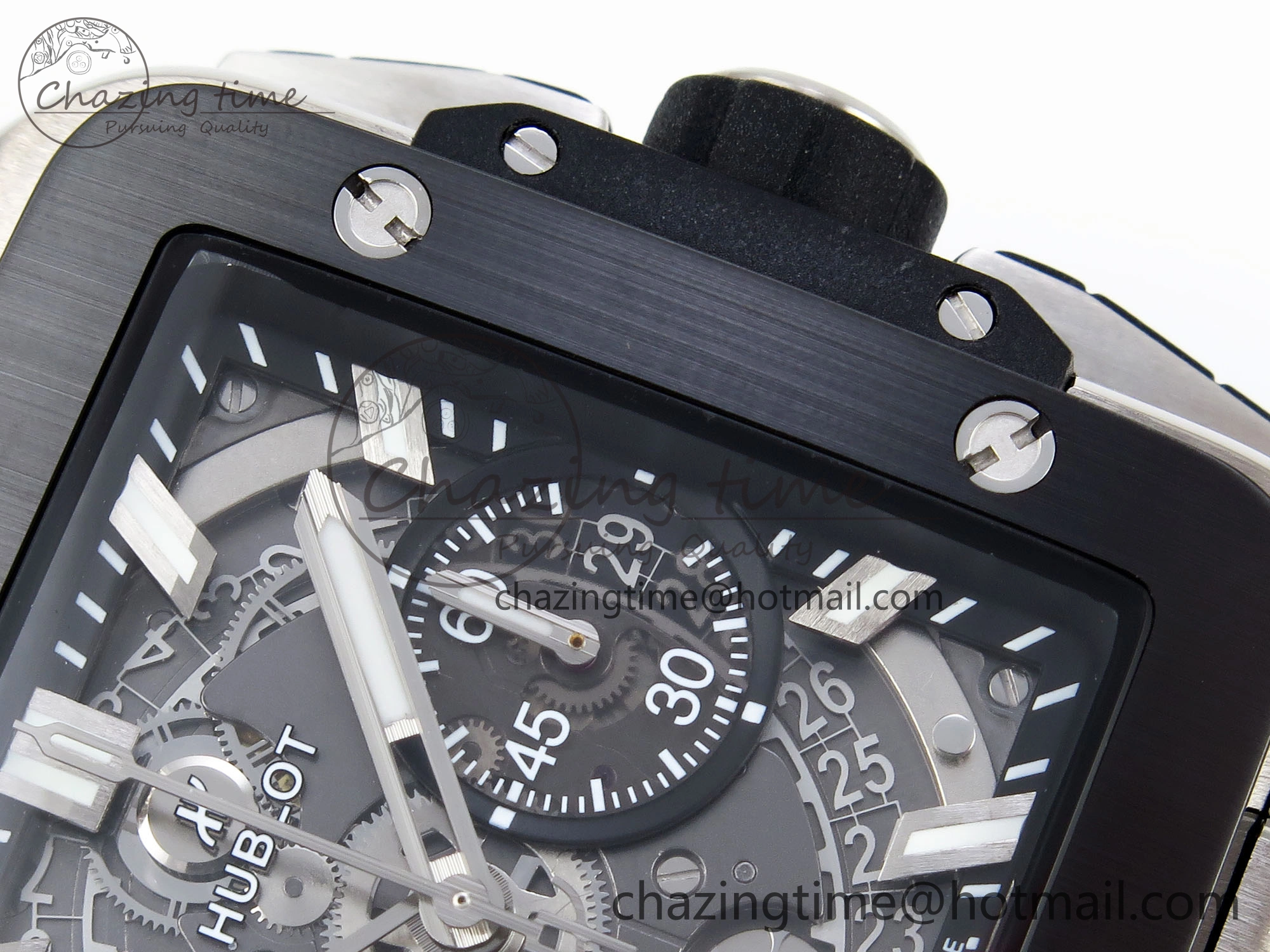 Original Square Bang Unico 42mm Titanium BBF 1:1 Best Edition Skeleton Dial Ceramic Bezel on Black Rubber Strap A 6739