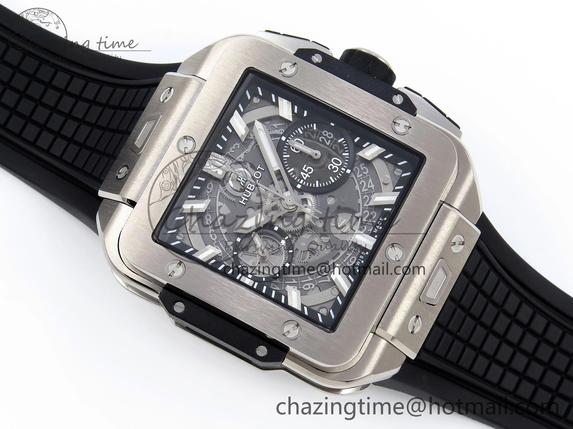 Square Bang Unico 42mm Titanium BBF 1:1 Best Edition Skeleton Dial on Black Rubber Strap A Lightweight 6740