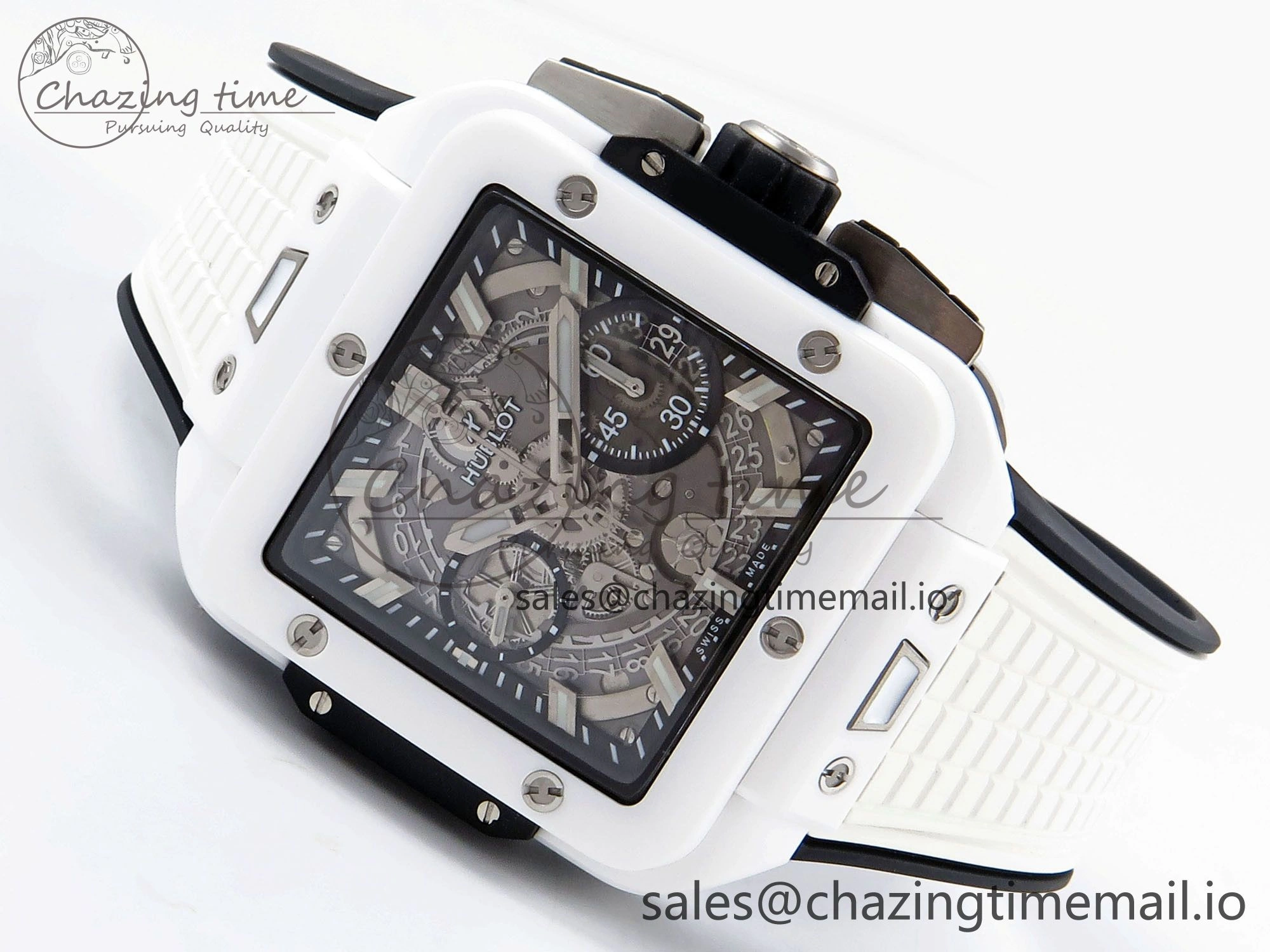 Packable Square Bang Unico White Ceramic BBF 1:1 Best Edition on Rubber Strap A 6720