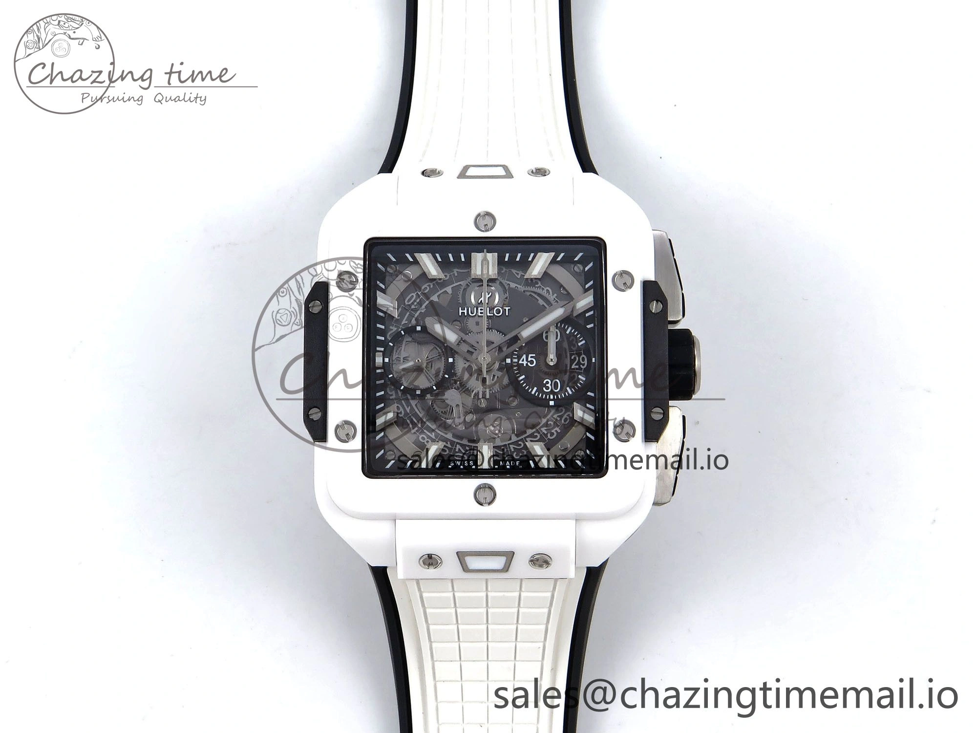 Packable Square Bang Unico White Ceramic BBF 1:1 Best Edition on Rubber Strap A 6720