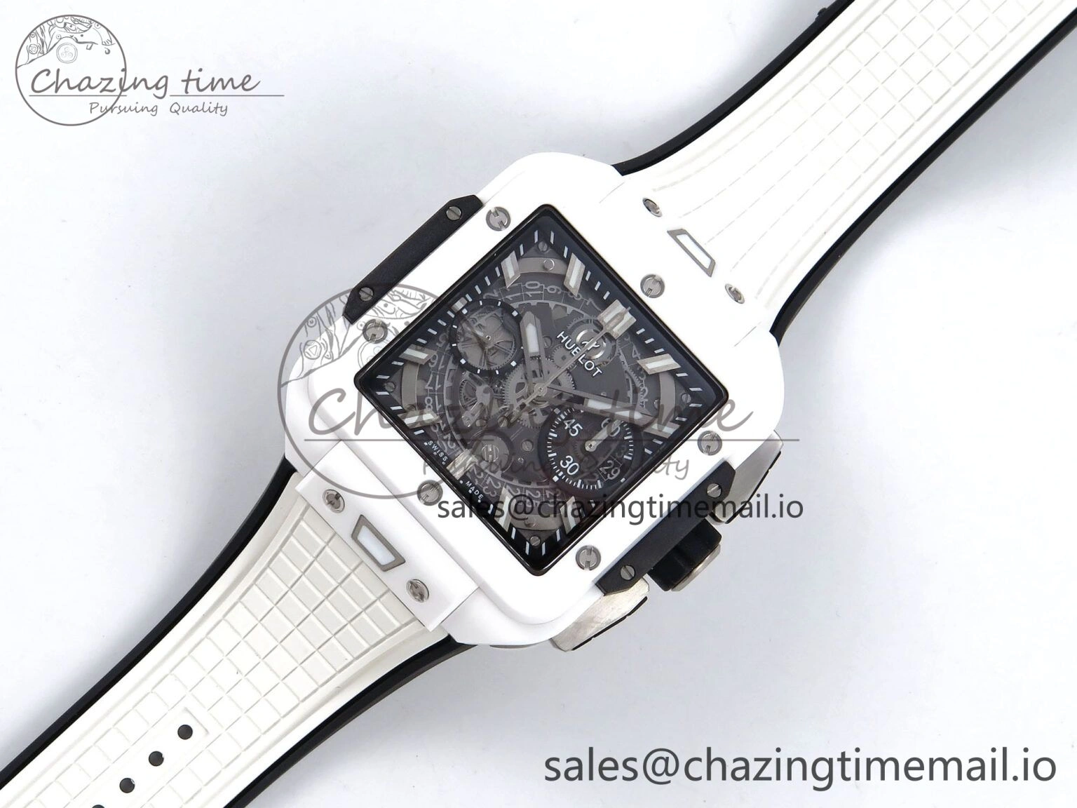Packable Square Bang Unico White Ceramic BBF 1:1 Best Edition on Rubber Strap A 6720