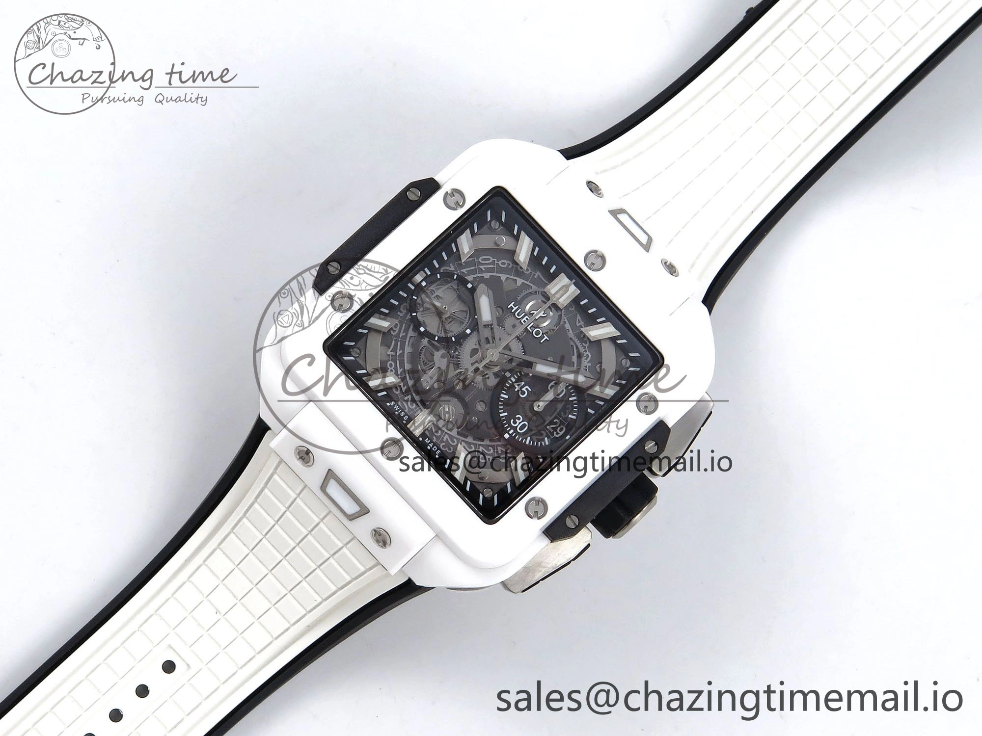 Packable Square Bang Unico White Ceramic BBF 1:1 Best Edition on Rubber Strap A 6720