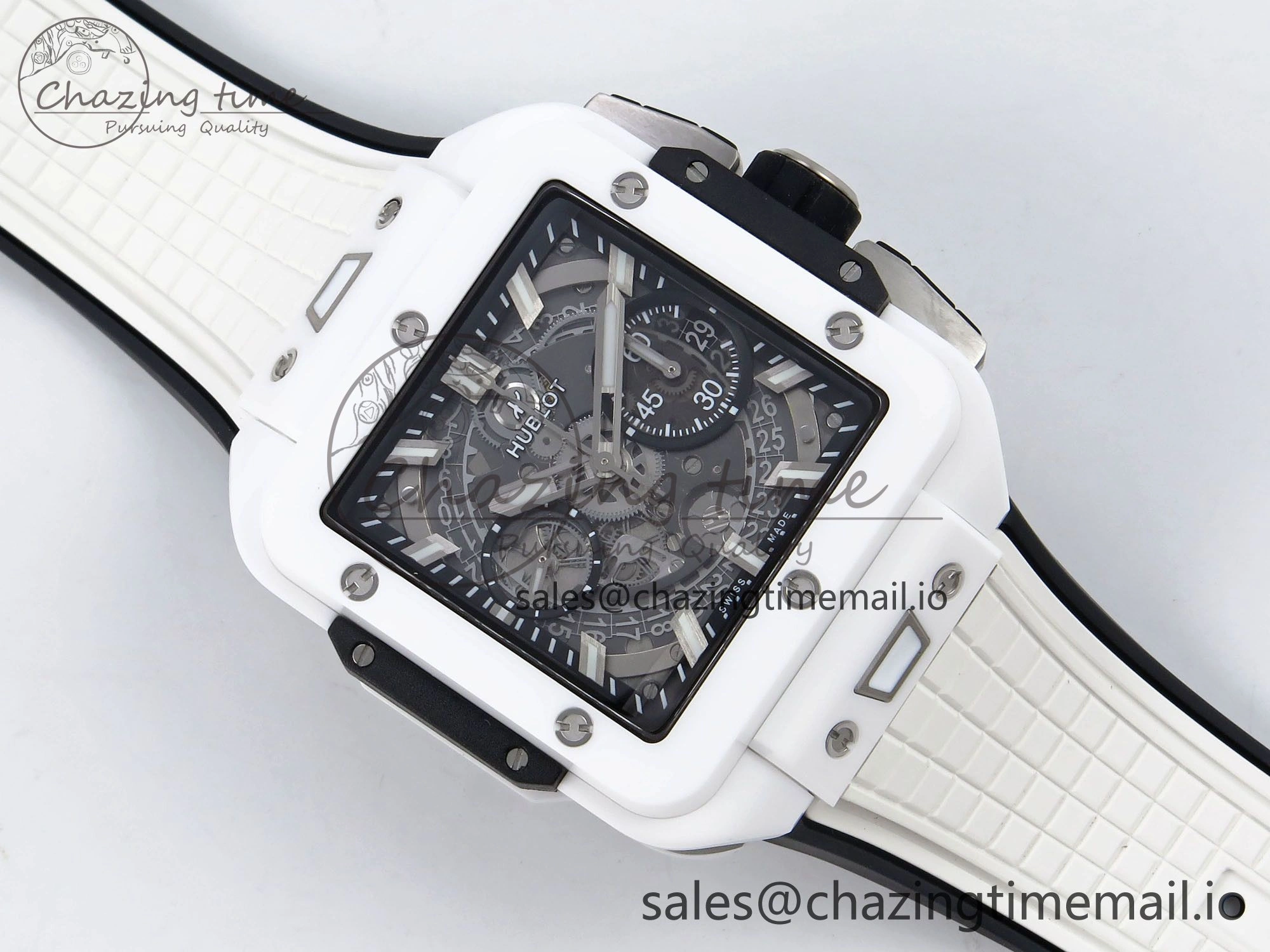 Packable Square Bang Unico White Ceramic BBF 1:1 Best Edition on Rubber Strap A 6720