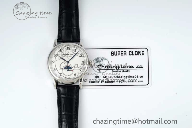 Vibrant Star Legacy Moonphase 42mm SS 3EF Best Edition White Dial on Black Leather Strap MIYOTA 7611