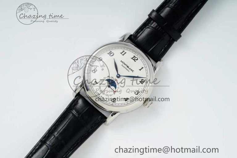 Vibrant Star Legacy Moonphase 42mm SS 3EF Best Edition White Dial on Black Leather Strap MIYOTA 7611