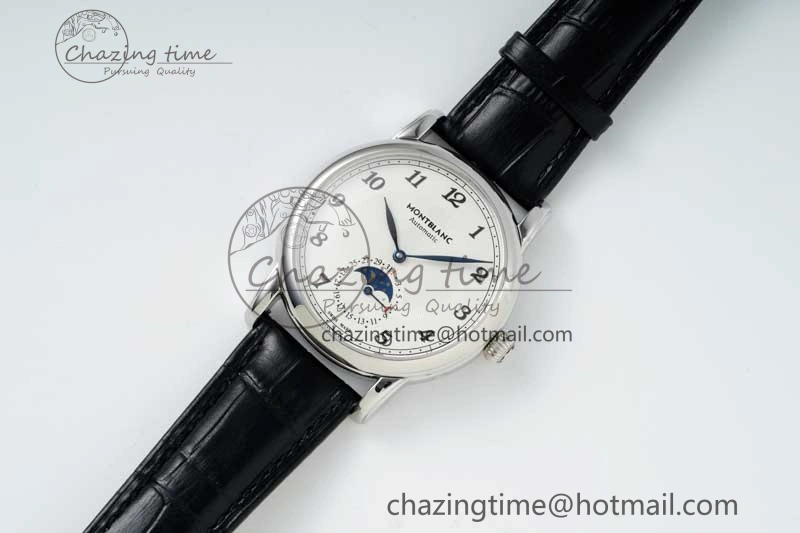 Vibrant Star Legacy Moonphase 42mm SS 3EF Best Edition White Dial on Black Leather Strap MIYOTA 7611