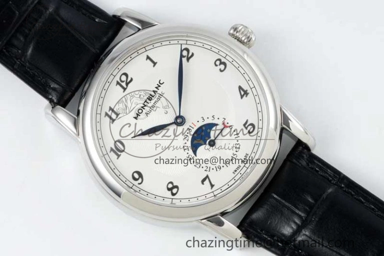 Vibrant Star Legacy Moonphase 42mm SS 3EF Best Edition White Dial on Black Leather Strap MIYOTA 7611