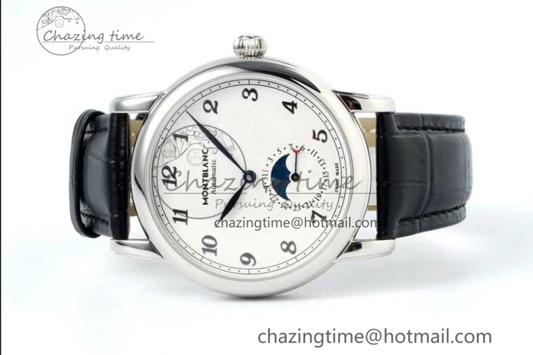 Vibrant Star Legacy Moonphase 42mm SS 3EF Best Edition White Dial on Black Leather Strap MIYOTA 7611