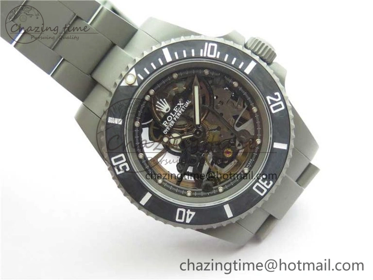 Submariner 116610 Andrea Pirlo Sandblasted ROF Best Edition Carbon Bezel on Skeleton DIal SA Refined 2789