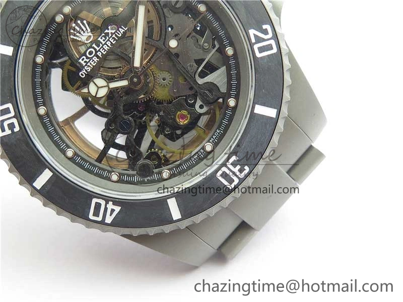 Submariner 116610 Andrea Pirlo Sandblasted ROF Best Edition Carbon Bezel on Skeleton DIal SA Refined 2789
