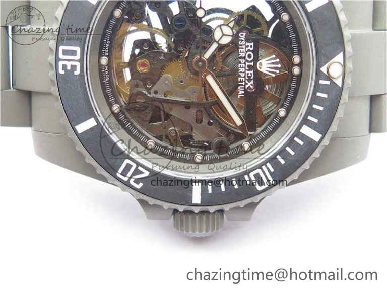 Submariner 116610 Andrea Pirlo Sandblasted ROF Best Edition Carbon Bezel on Skeleton DIal SA Refined 2789