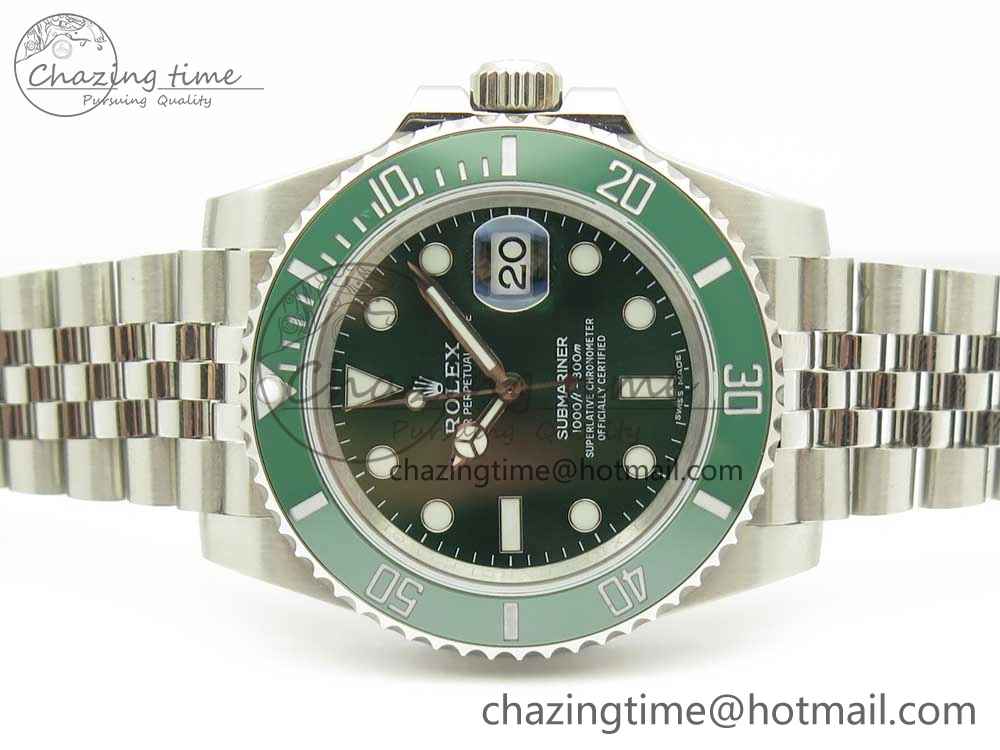 Submariner 116610 LV Green Ceramic V9F 904L 1:1 Best Edition on SS Jubilee Bracelet SA Flexible 3302