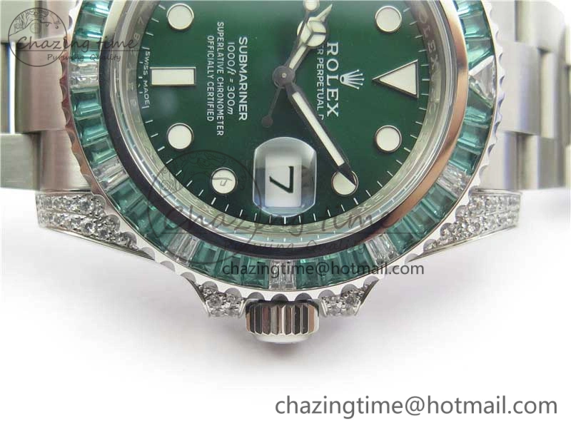 Supportive Submariner 116610 LV Green Diamonds Bezel Noob 1:1 Best Edition 904L SS Case and Bracelet SA3135 V 3047
